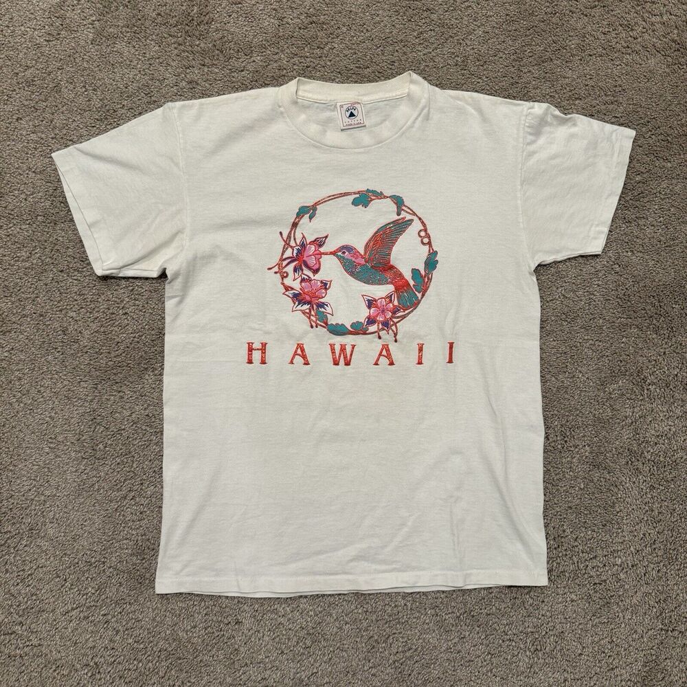 Vintage 90s Single Stitch Hawaii Hummingbird T-shirt Size Medium Floral USA Made